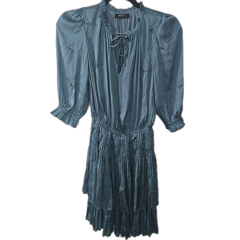 Reset By Jane Dress Womens Lana Mini‎ Satin Silky Coquette Ruffle Size Small
